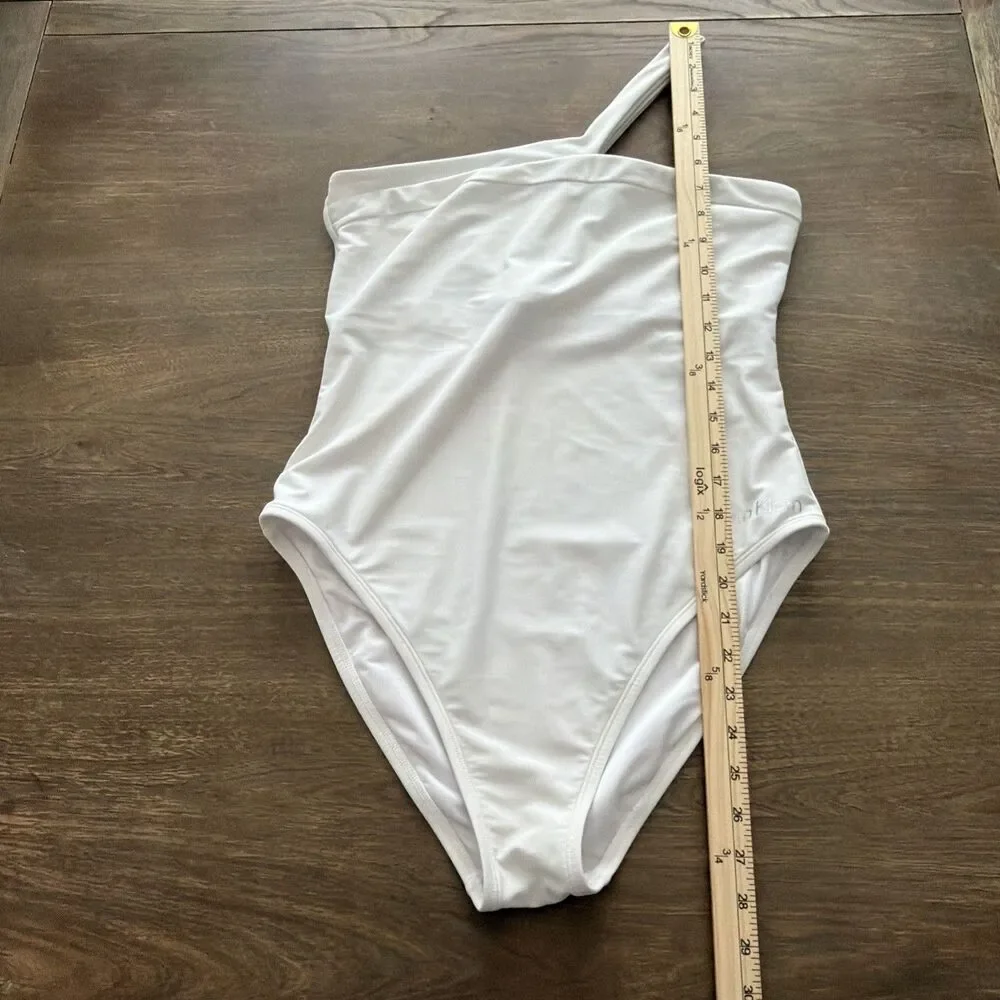 Calvin Klein SOFT WHITE one shoulder Asymmetric one piece Swimsuit women size 12